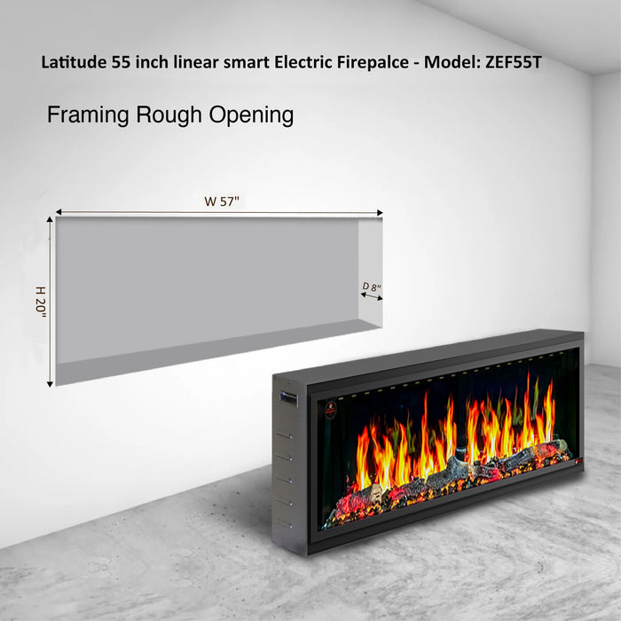 2025 New Litedeer Latitude 55" Ultra-slim Smart Electric Fireplace with Crackling Sounds Multi-Style Flame, 5 Unique Colors, Breathing Logs,Smart App & Remote Control （Model：ZEF55T)