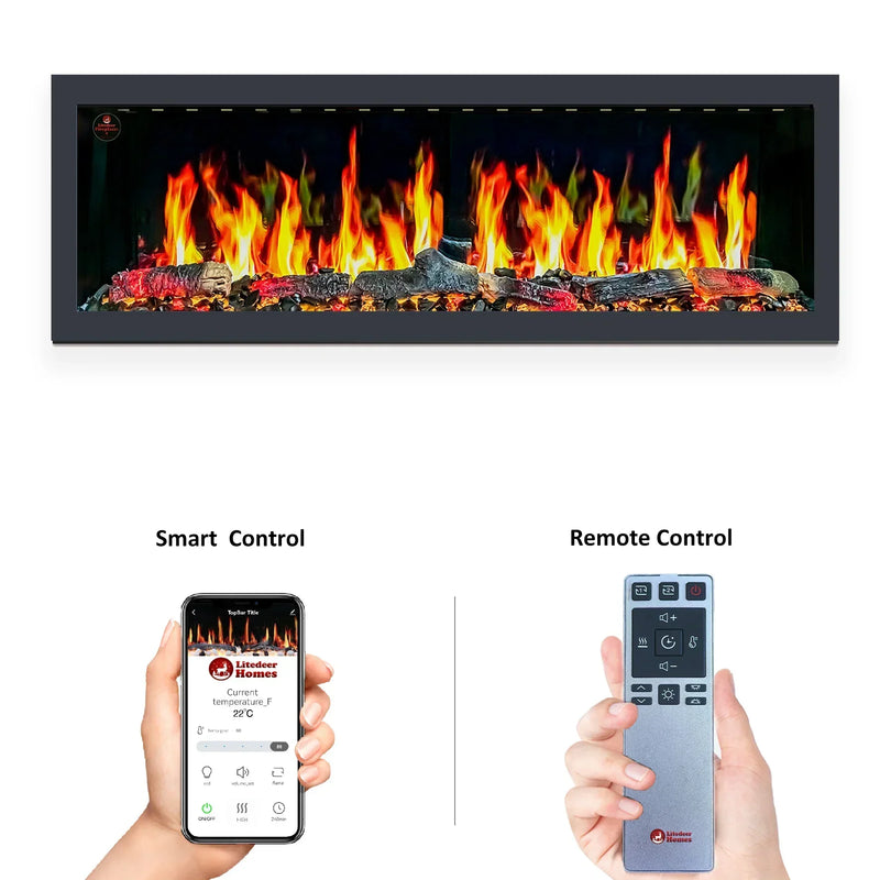 Litedeer Homes Gloria II 58" Smart Electric Fireplace with App Diamond-like Crystal - ZEF58VCW, White