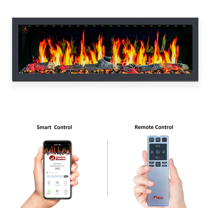 2025 New Litedeer Homes Gloria II 58" Smart Electric Fireplace with App Driftwood Log & River Rock - ZEF58VS, Silver