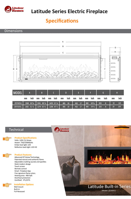 🔥 Litedeer Homes Alpine Series 60-Inch Smart Electric Fireplace (Model: AL60V) 🔥
