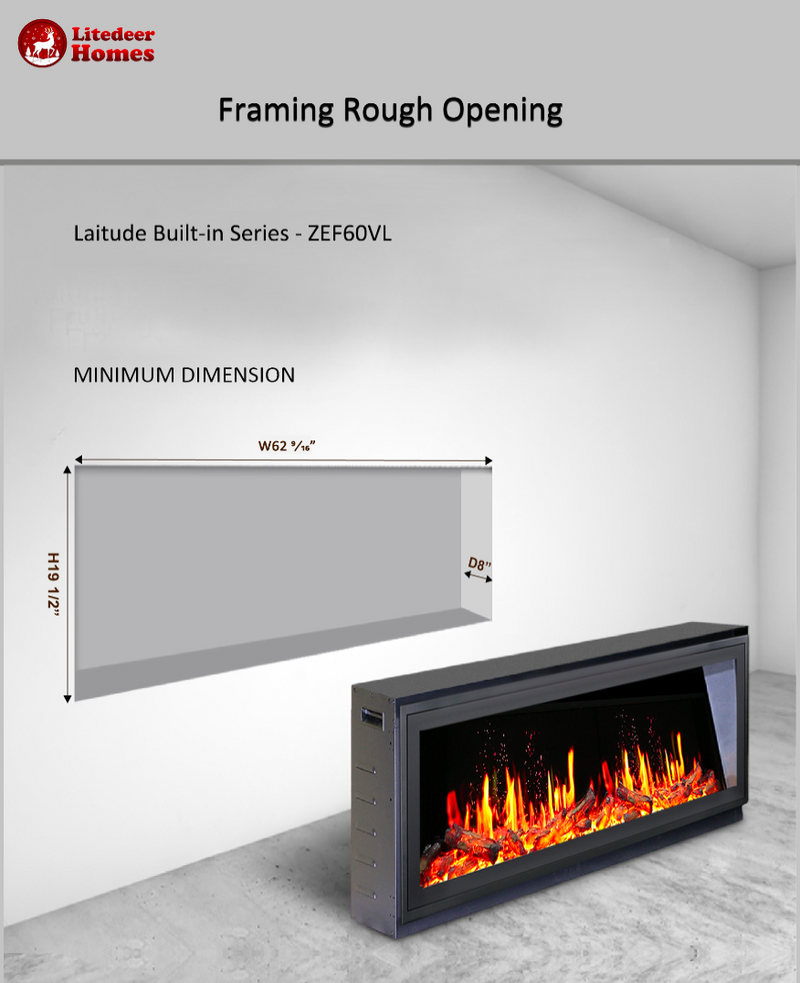 Chimenea eléctrica ultradelgada Litedeer Homes Alpine Series de 60 pulgadas con aplicación (modelo: ZEF60VL)