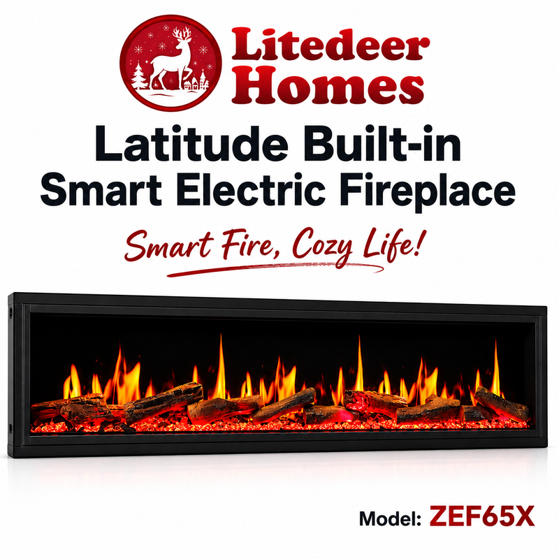 Foyer électrique linéaire ultra mince Latitude de Litedeer de 65 po avec application - ZEF65X, noir 