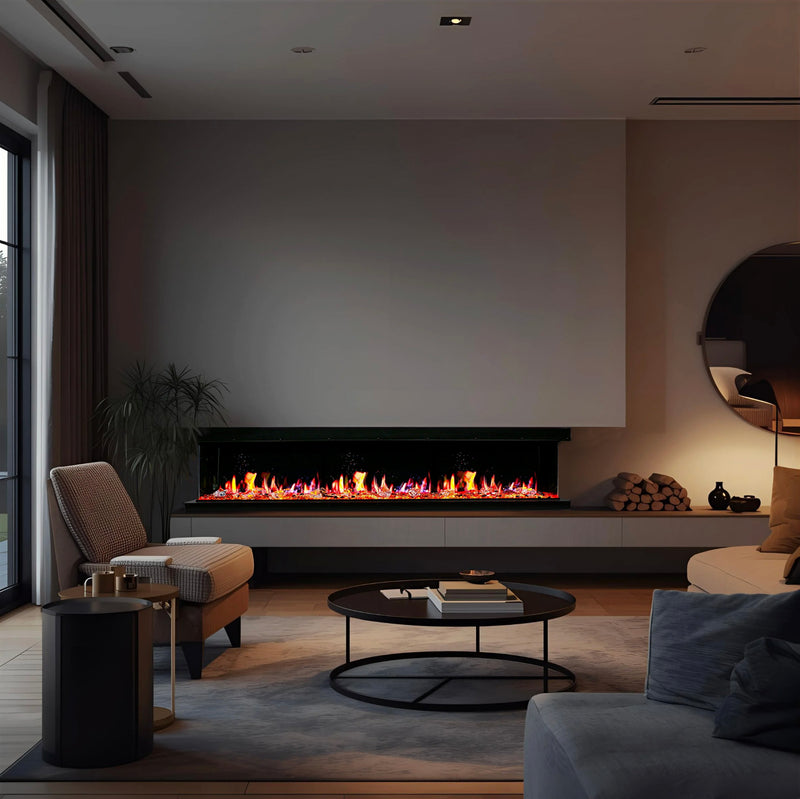 2025 New Warmcastle 72-Inch 3-Sided Smart Electric Fireplace with Crackling Sounds, Multi-Flame Style, Driftwood Logs, App Control (Model: ZEF72TA)