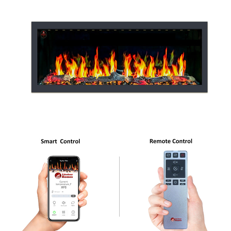 2025 Litedeer Homes Latitude XL 75" Smart Built-In Electric Fireplace with 1-inch Trim, HD Real Flame Effects, Driftwood Logs, River Rocks & Remote – WiFi App Control