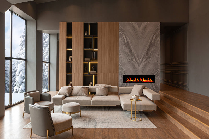 2025 Litedeer Homes Latitude XL 75" Smart Built-In Electric Fireplace with 1-inch Trim, HD Real Flame Effects, Driftwood Logs, River Rocks & Remote – WiFi App Control