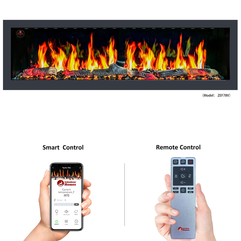 Litedeer Homes Latitude II 78 inch Wifi Smart Electric Fireplace with crackling - ZEF78VA