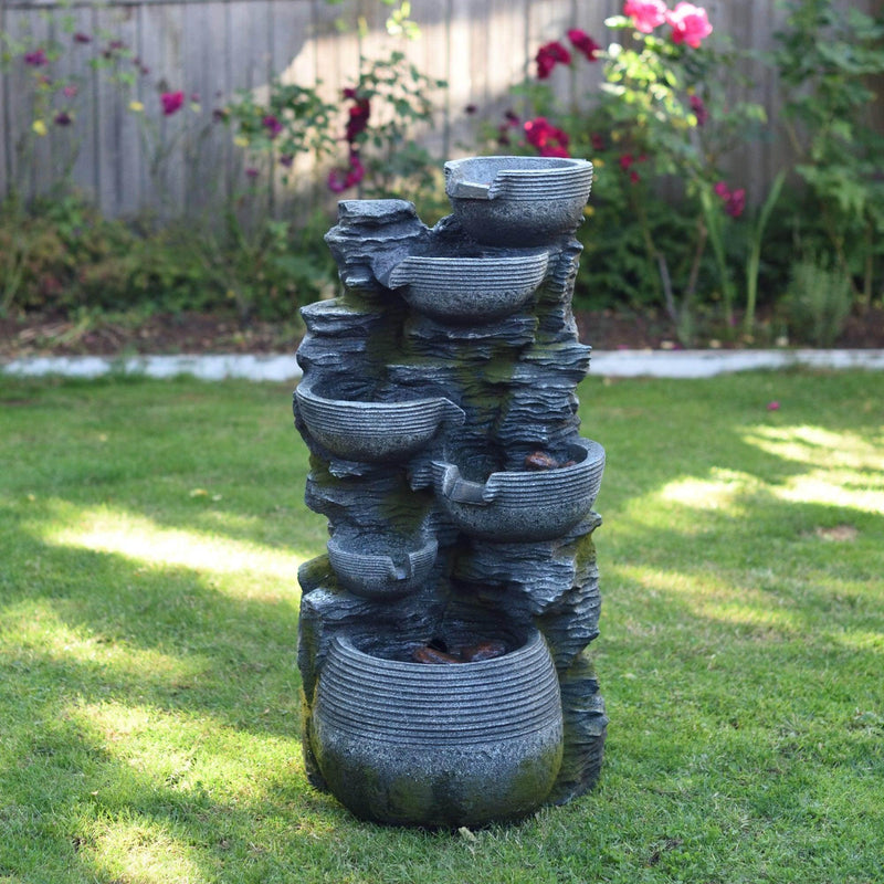 Litedeer 6 Tiered Cascading Stone Water Fountain with LED Lights and Auto-pump - DGF-173012 - Litedeer Homes
