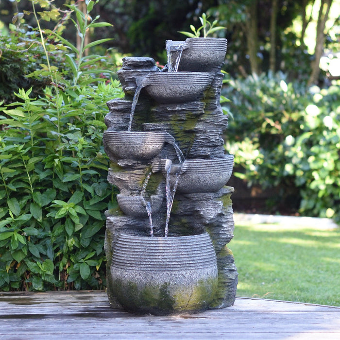 Litedeer 6 Tiered Cascading Stone Water Fountain with LED Lights and Auto-pump - DGF-173012 - Litedeer Homes