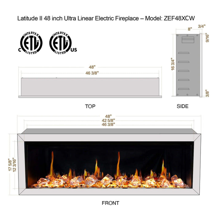 Litedeer Homes Gloria II 48" Smart Electric Fireplace with App Diamond-like Crystal - ZEF48XCW, White - Litedeer Homes