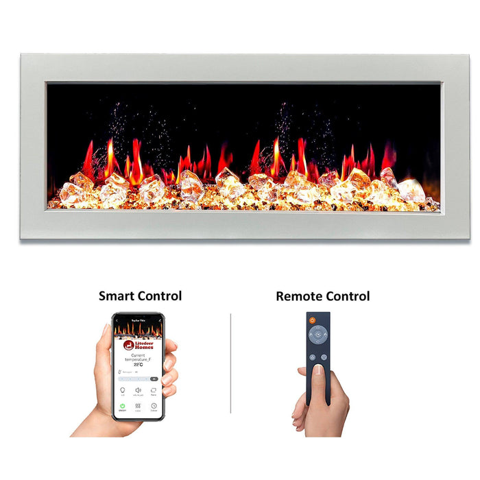 Litedeer Homes Gloria II 48" Smart Electric Fireplace with App Diamond-like Crystal - ZEF48XCW, White - Litedeer Homes