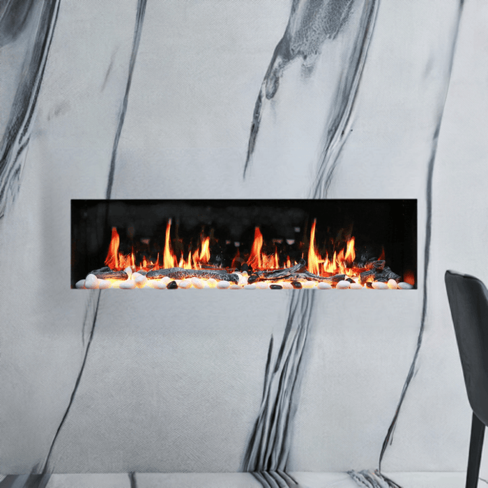 Litedeer Homes Gloria II 48" Smart Wall Mounted Electric Fireplace with App Driftwood Log & River Rock - ZEF48XS, Silver - Litedeer Homes