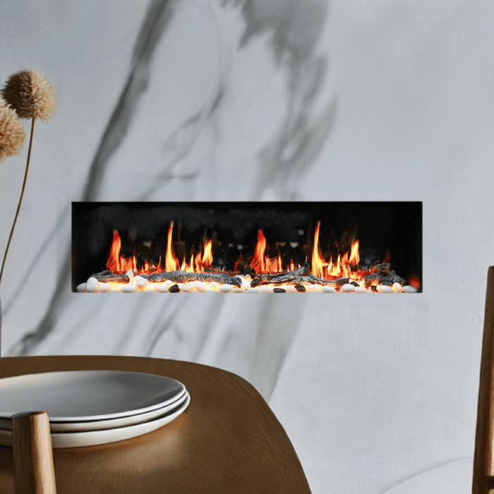 Litedeer Homes Gloria II 48" Smart Wall Mounted Electric Fireplace with App Driftwood Log & River Rock - ZEF48XS, Silver - Litedeer Homes
