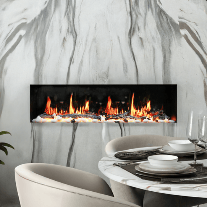 Litedeer Homes Gloria II 48" Smart Wall Mounted Electric Fireplace with App Driftwood Log & River Rock - ZEF48XS, Silver - Litedeer Homes