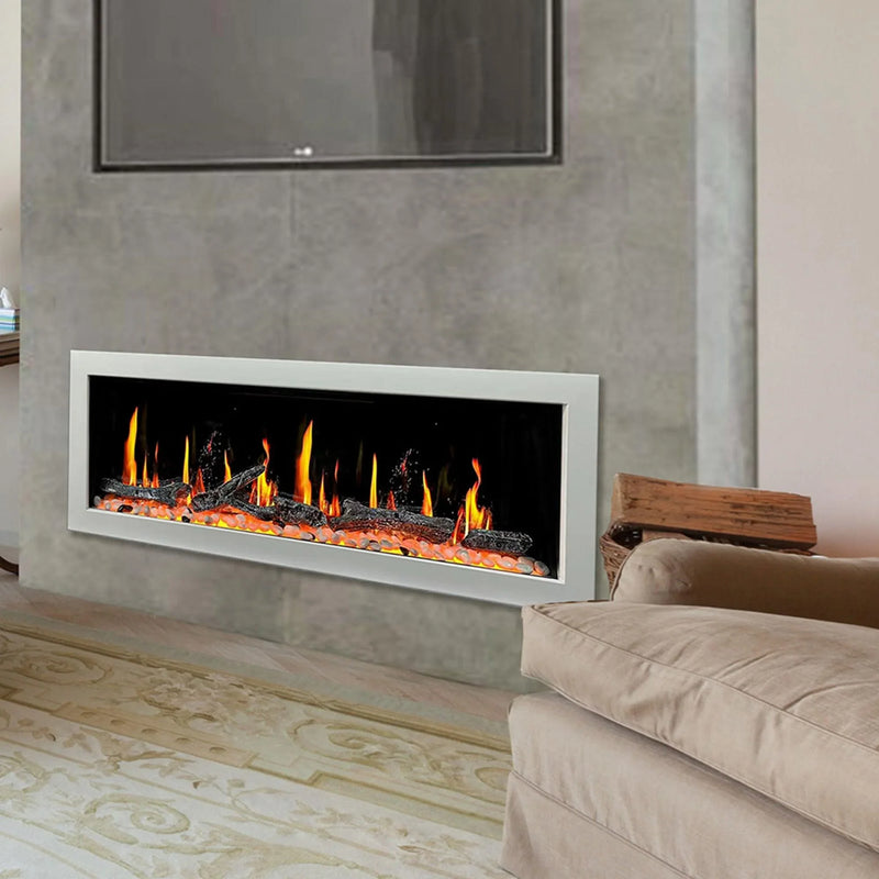 Litedeer Homes Gloria II 48" Wall Mount Electric Fireplace Smart App Control, 5 Unique Realistic Flames, and Elegant Design with Driftwood Log & River Rock - ZEF48XW, White - Litedeer Homes