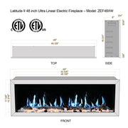 Litedeer Homes Gloria II 48" Wall Mount Electric Fireplace Smart App Control, 5 Unique Realistic Flames, and Elegant Design with Driftwood Log & River Rock - ZEF48XW, White - Litedeer Homes