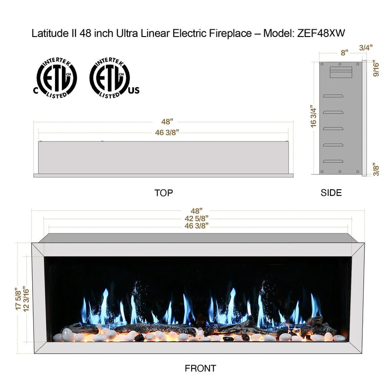 Litedeer Homes Gloria II 48" Wall Mount Electric Fireplace Smart App Control, 5 Unique Realistic Flames, and Elegant Design with Driftwood Log & River Rock - ZEF48XW, White - Litedeer Homes