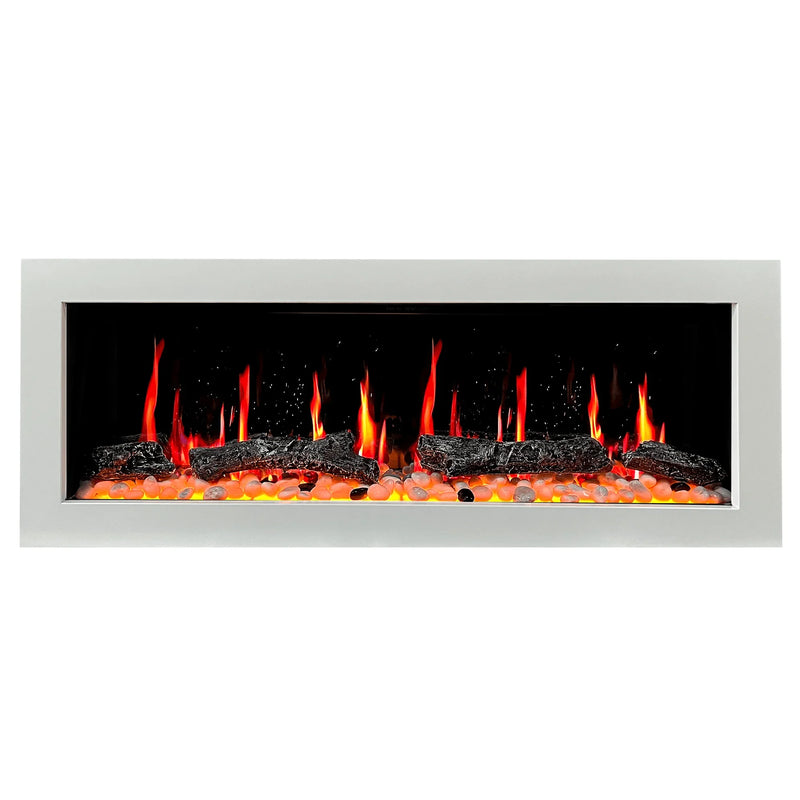Litedeer Homes Gloria II 48" Wall Mount Electric Fireplace Smart App Control, 5 Unique Realistic Flames, and Elegant Design with Driftwood Log & River Rock - ZEF48XW, White - Litedeer Homes