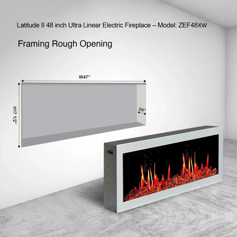 Litedeer Homes Gloria II 48" Wall Mount Electric Fireplace Smart App Control, 5 Unique Realistic Flames, and Elegant Design with Driftwood Log & River Rock - ZEF48XW, White - Litedeer Homes