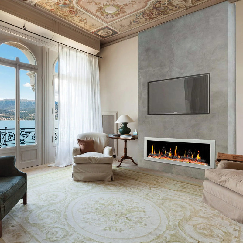 Litedeer Homes Gloria II 48" Wall Mount Electric Fireplace Smart App Control, 5 Unique Realistic Flames, and Elegant Design with Driftwood Log & River Rock - ZEF48XW, White - Litedeer Homes