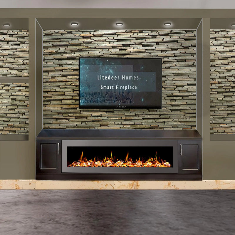 Litedeer Homes Gloria II 58" Smart Electric Fireplace with App Diamond-like Crystal - ZEF58VCW, White - Litedeer Homes
