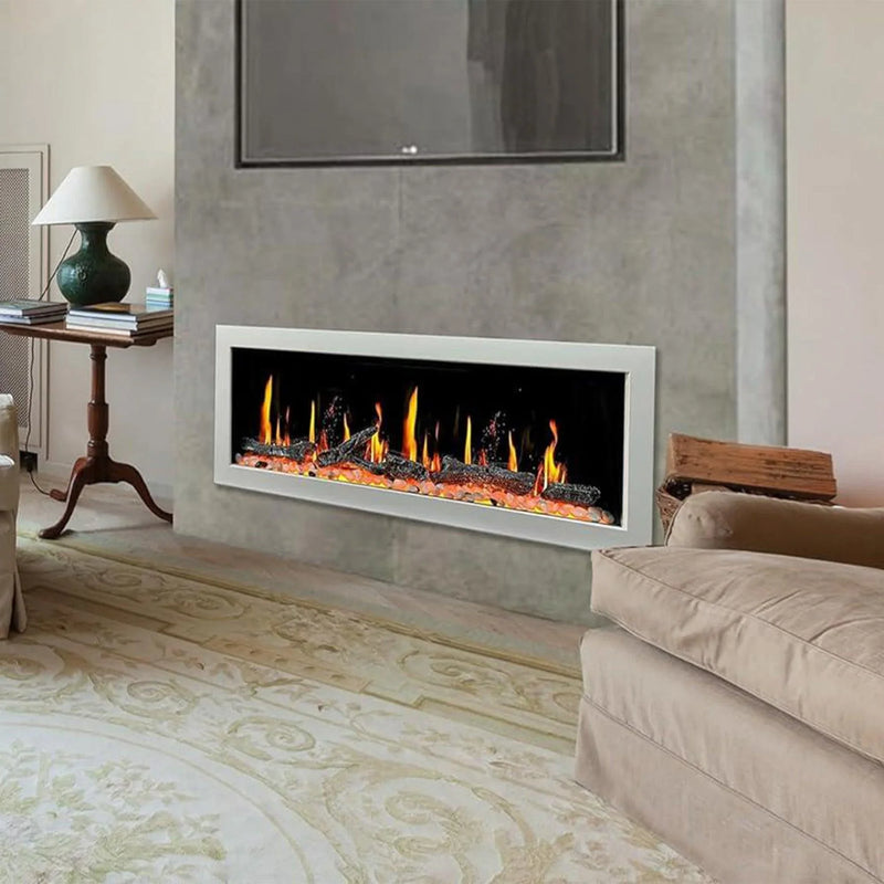 Litedeer Homes Gloria II 58" Smart Electric Fireplace with App Driftwood Log & River Rock - ZEF58VW White Fireplace - Litedeer Homes