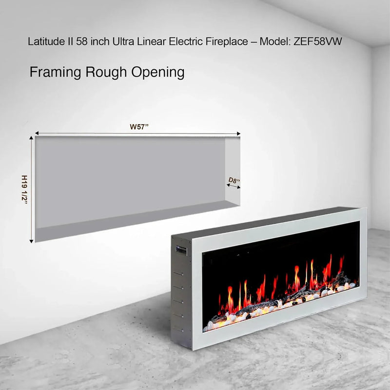 Litedeer Homes Gloria II 58" Smart Electric Fireplace with App Driftwood Log & River Rock - ZEF58VW White Fireplace - Litedeer Homes