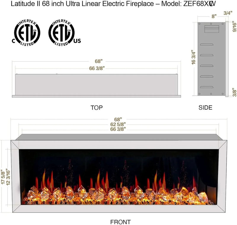 Litedeer Homes Gloria II 68" Smart Electric Fireplace with App Driftwood Log & River Rock - ZEF68XW - Litedeer Homes