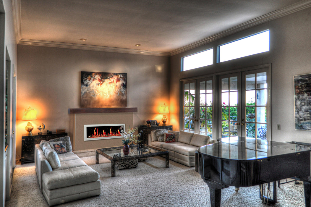 Litedeer Homes Gloria II 68" Smart Electric Fireplace with App Reflective Amber Glass - ZEF68XAW, White - Litedeer Homes