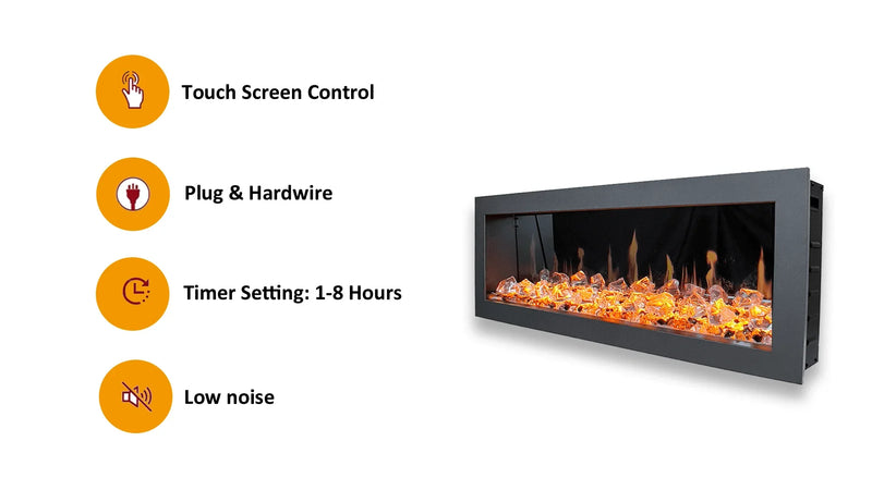 2025 New Litedeer Homes Latitude 45-inch Ultra-Slim Smart Electric Fireplace with 1-inch Trim, Multi-Flame LED, Crushed Ice Rocks, WiFi/App-Control, Flush/Recessed/Wall-Mounted (Model: ZEF45XC) - Litedeer Homes