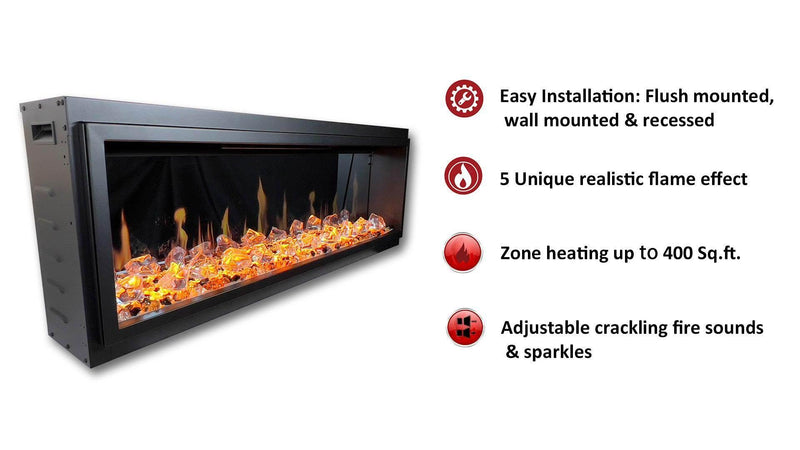 2025 New Litedeer Homes Latitude 45-inch Ultra-Slim Smart Electric Fireplace with 1-inch Trim, Multi-Flame LED, Crushed Ice Rocks, WiFi/App-Control, Flush/Recessed/Wall-Mounted (Model: ZEF45XC) - Litedeer Homes