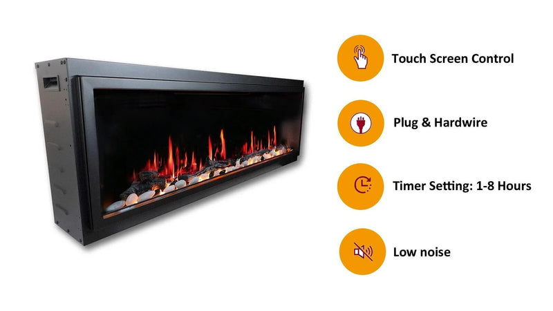 2025 NewLitedeer Homes Latitude 65-inch Ultra-Slim Smart Electric Fireplace with 1-inch Trim – Multi-Flame LED, Driftwood Logs & River Rocks, WiFi/App-Control, Flush/Recessed/Wall-Mounted (Model: ZEF65X) - Litedeer Homes