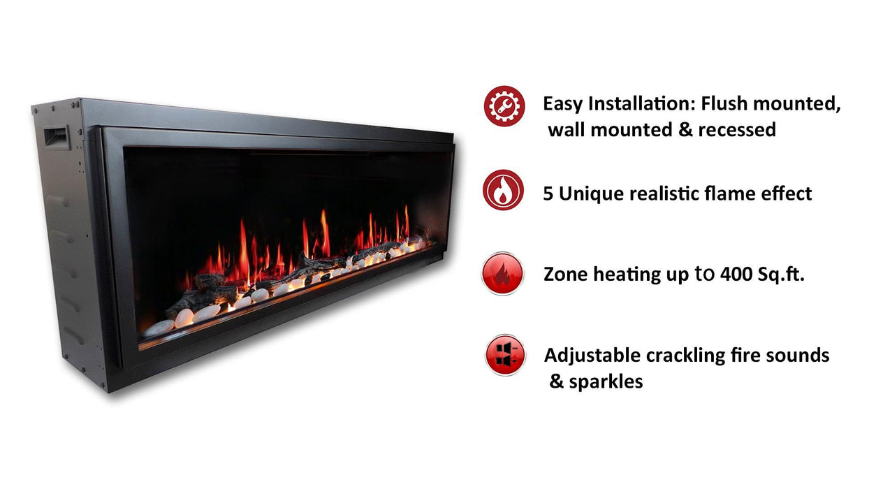 Litedeer Homes Latitude 65" Smart Electric Fireplace with App Driftwood Log & River Rock - ZEF65X - Litedeer Homes