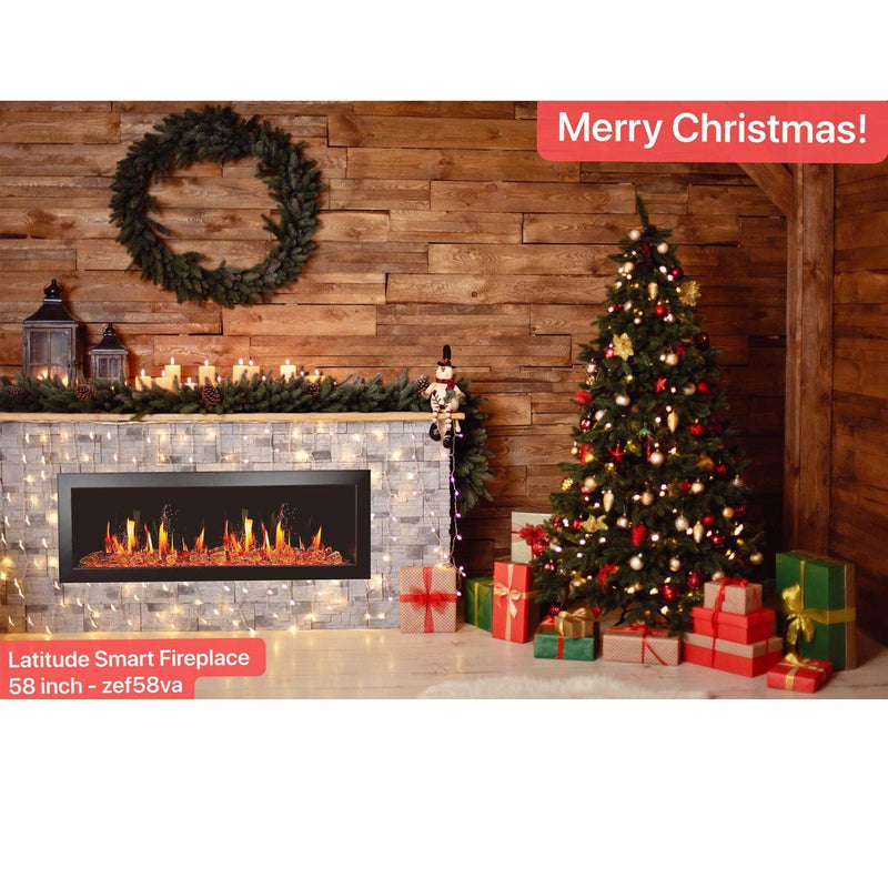 2025 New Litedeer Latitude II 58-inch Wall-Mounted Smart Electric Fireplace with Crackling Sounds, Multi-Flame Style, APP Control, Reflective Amber Glass - ZEF58T - Litedeer Homes