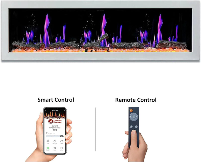 Litedeer Homes Latitude II 78" Smart Electric Fireplace with App Driftwood Log & River Rock - ZEF78VW - Litedeer Homes