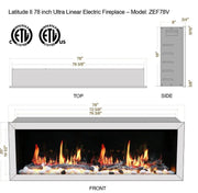 2025 New Litedeer Homes Latitude II 78-inch Wall Mount Smart Electric Fireplace with Crackling Sounds (Model: ZEF78V), Black - Litedeer Homes