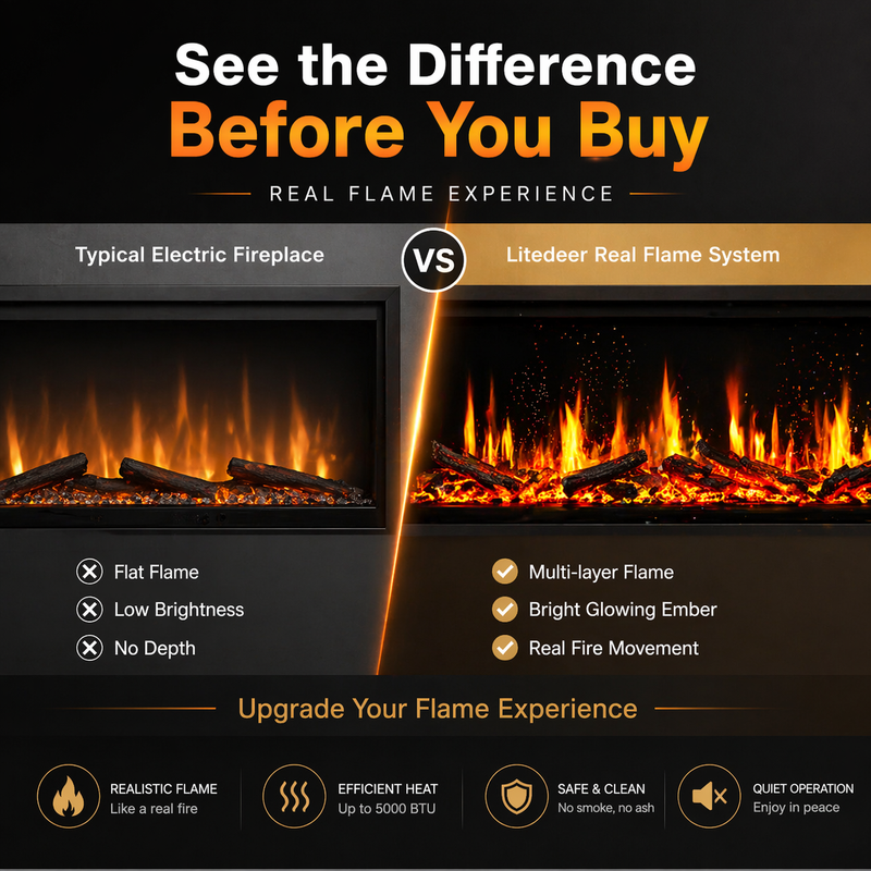 Litedeer Latitude ZEF50VL 50-Inch Built-in Linear Electric Fireplace — Ultra Slim, Smart App Control, Breathing Logs, No Vent