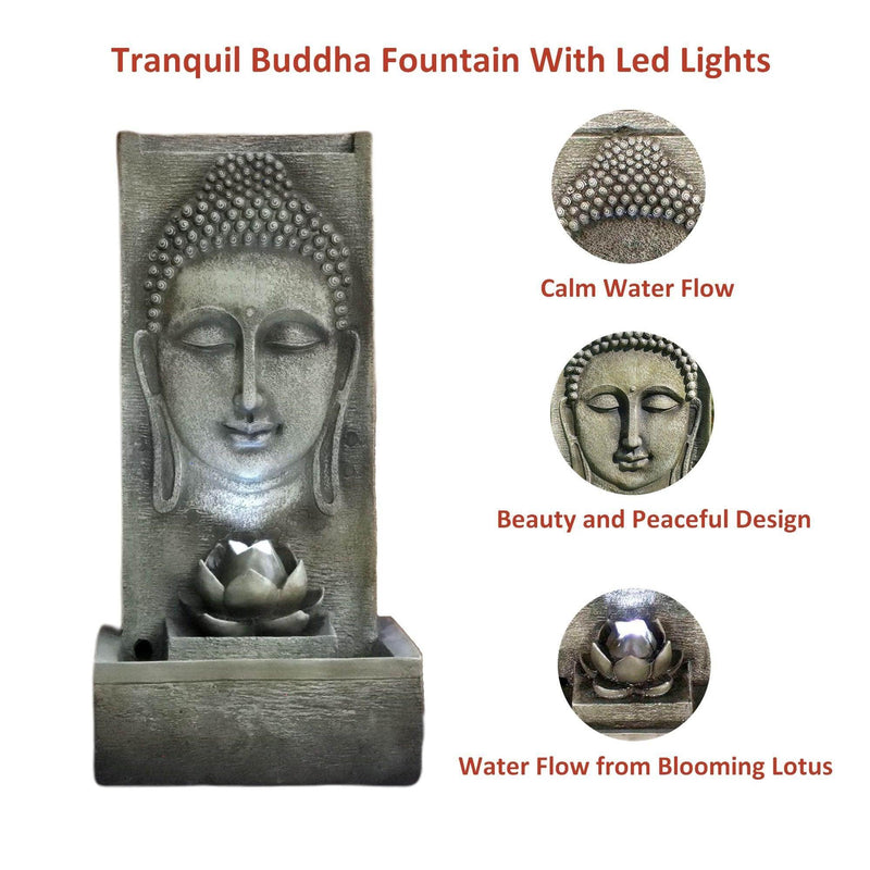 Litedeer Indoor Outdoor XL Large Buddha Water Fountain with LED Light -DGF-161056 32 inch Tall Fountain - Litedeer Homes