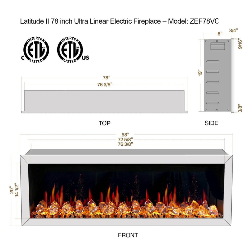 2025 New Litedeer Latitude 78-inch Wall Mount Smart Electric Fireplace with Crackling Sounds Multi-Flame Style, 5 Unique Flame Colour,All Accessories Included - ZEF78VC, Black - Litedeer Homes