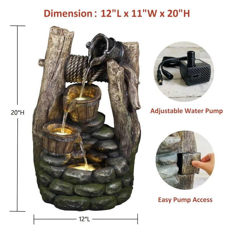 Litedeer Mystic Indoor Outdoor Water Feature Spring Relaxation Fountain with LED Lights & Pump DGF-161140, 20" Tall - Litedeer Homes