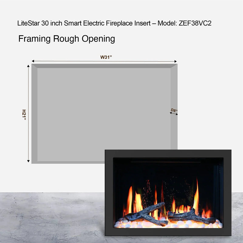 LiteStar 30" Smart Electric Fireplace Insert with App Diamond-like Crystal (ZEF38VC-30C) - Litedeer Homes