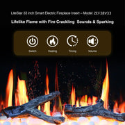 LiteStar 33 inch Smart Electric Fireplace Insert with App Diamond-like Crystal (ZEF38VC-33C) - Litedeer Homes