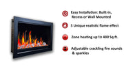LiteStar 33-in Smart Electric Fireplace Insert with App Reflective Amber Glass, Crackling Sounds (Model: ZEF38VC-33A), Black - Litedeer Homes