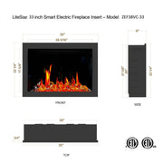 LiteStar 33-in Smart Electric Fireplace Insert with App Reflective Amber Glass, Crackling Sounds (Model: ZEF38VC-33A), Black - Litedeer Homes