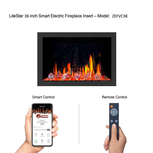 LiteStar 38 inch Wall Mounted Electric Fireplace Insert with Crackling Sounds, Smart Fireplace App Diamond-like Crystal - (ZEF38VC-C) - Litedeer Homes