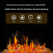LiteStar 38" Smart Electric Fireplace Insert with App Reflective Amber Glass - ZEF38VC-A - Litedeer Homes