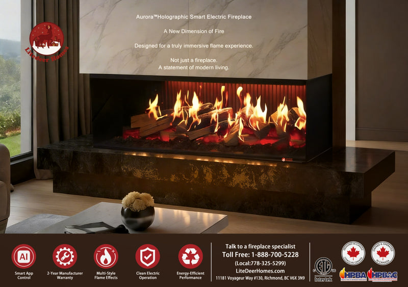 Aurora X72 72" Holographic Electric Fireplace | Built-in Architectural Flame System | Smart Control | Ultra-Realistic 3D Flame