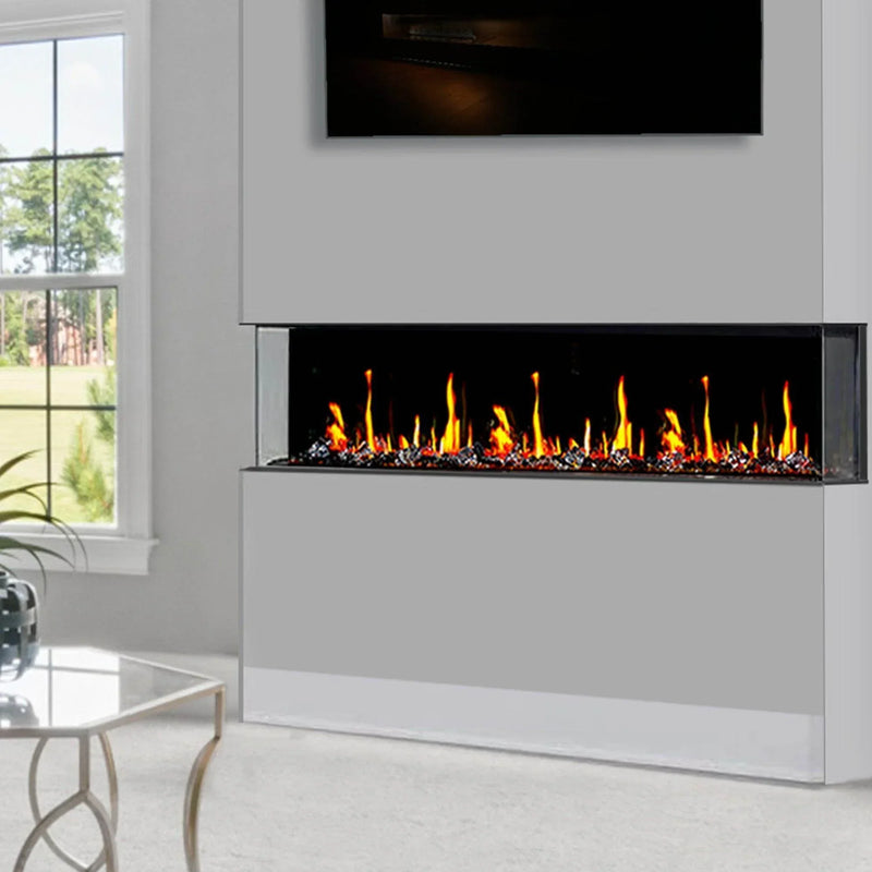 2025 Warmcastle 50-Inch 3-Sided Smart Electric Fireplace with Crackling Sounds, App Control, Driftwood Logs, Reflective Fire Glass Amber (Model: ZEF50TA) - Litedeer Homes