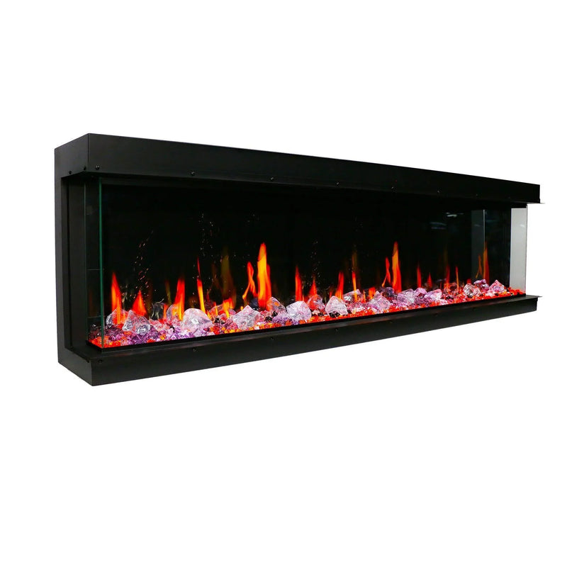 2025 New 2025 Warmcastle 60-Inch 3-Sided Smart Electric Fireplace with Crackling Sounds, App Control, Driftwood Logs, Reflective Fire Glass Amber (Model: ZEF60TA) - Litedeer Homes