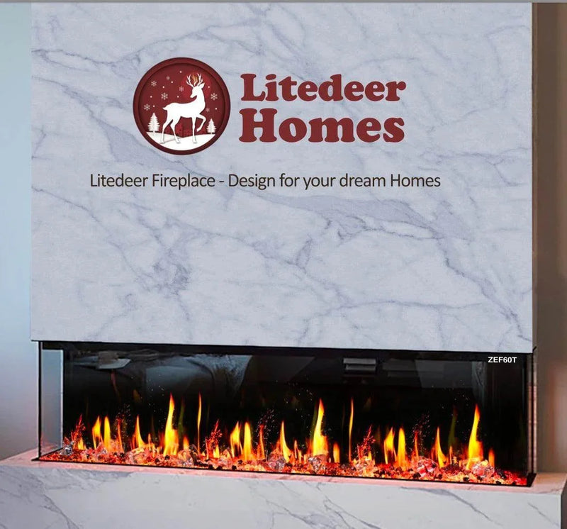 2025 New Litedeer Homes Warmcastle 72-Inch 3-Sided Smart Electric Fireplace (Model: ZEF72T) – WiFi-Enabled with Smart App Control - Litedeer Homes