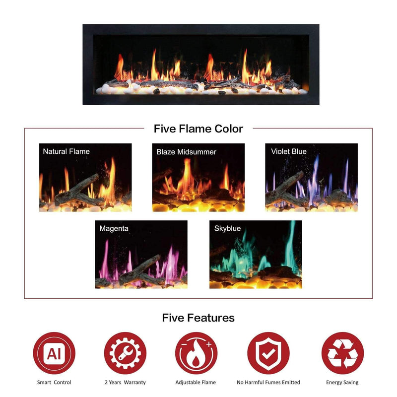 Litedeer Gloria II 48-in Smart Push-in Electric Fireplace - ZEF48X, ZEF48X-T2S, Silver | White